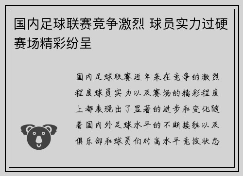 国内足球联赛竞争激烈 球员实力过硬赛场精彩纷呈