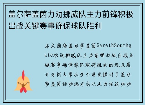 盖尔萨盖茵力劝挪威队主力前锋积极出战关键赛事确保球队胜利