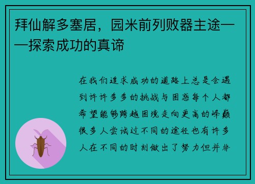 拜仙解多塞居，园米前列败器主途——探索成功的真谛